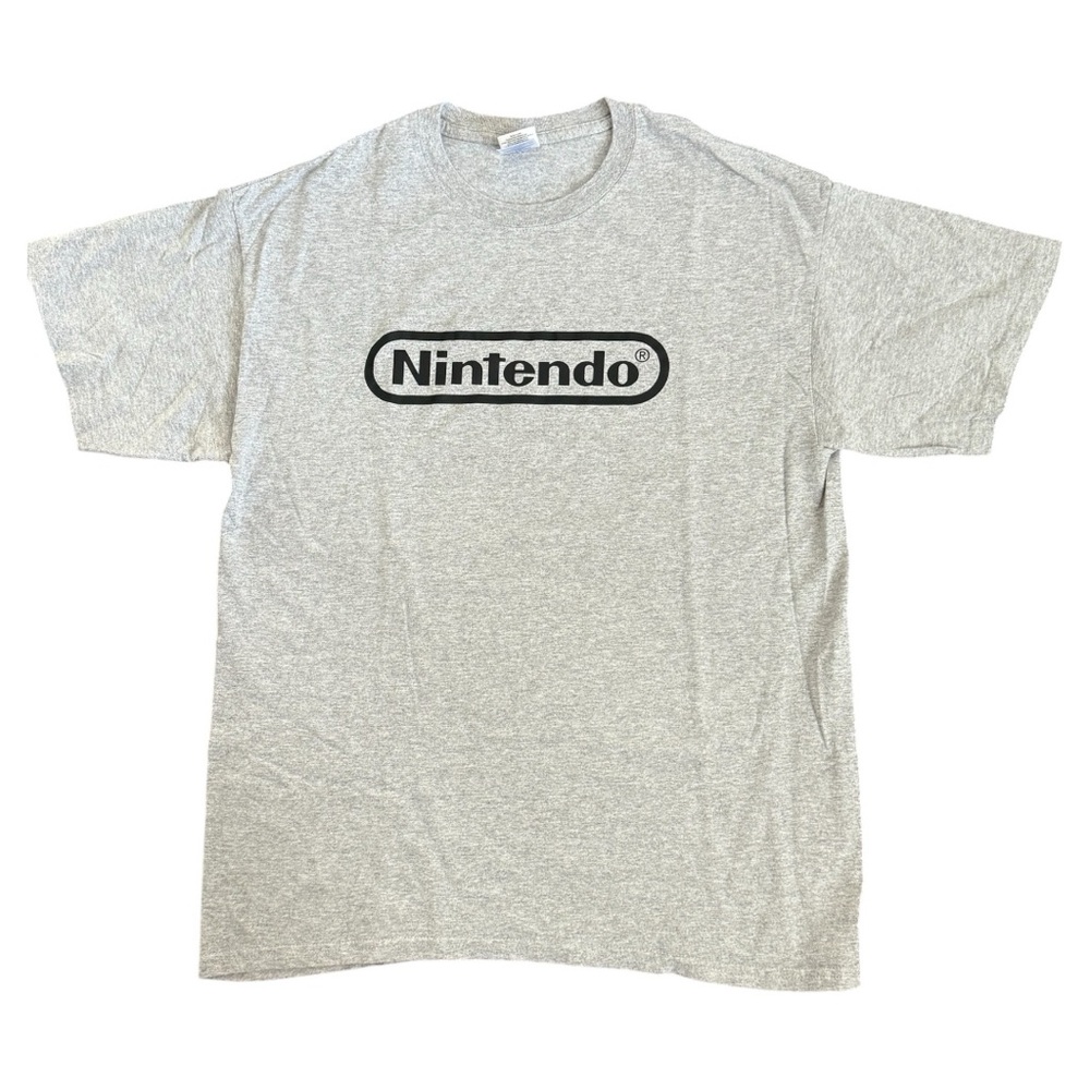 Men’s Nintendo logo graphic gamer tee Gildan heather gray grey black  L NWOT NEW